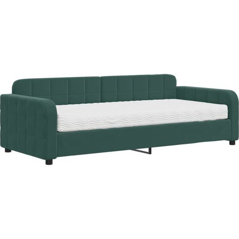 Lit simple,Lit adulte,Lit de jour avec matelas vert foncé 90x200 cm velours CFW86274 (1/5)