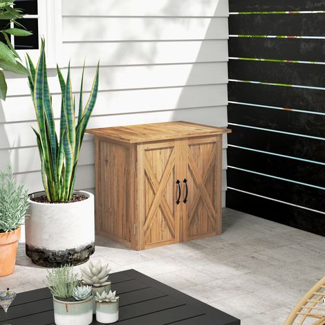Abri de Jardin, Double Porte, Fermetures Magnétiques, imperméable, Bois Naturel, 77L x 55P x 72H cm, Marron
