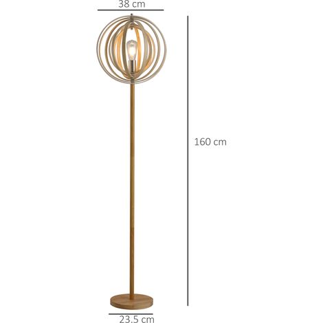 Lampadaire design pour salon, abat-jour en bois en forme d'anneau réglable, ampoule E27, diamètre 38 cm x hauteur 160 cm (1/5)