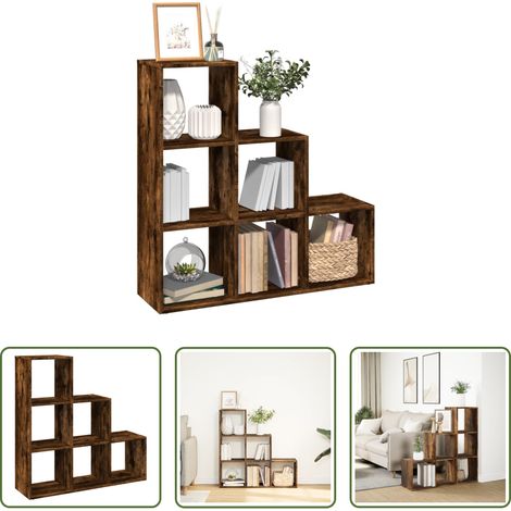vidaXL Holzregal - Raumteiler-Bücherregal 3 Etagen Räuchereiche 99x29x99 cm (1/5)