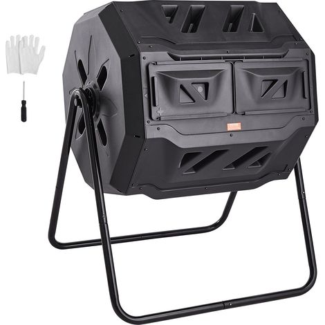 Composteur rotatif double chambre 162,8 L en acier sans BPA, idéal pour jardin cuisine extérieur, 2 portes coulissantes pratiques. (1/5)