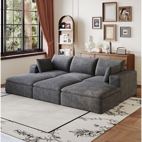 Modulares Sofa 260x160x82 cm aus dunkelgrauem Cord, montagefrei – MEUBLIV (1/5)