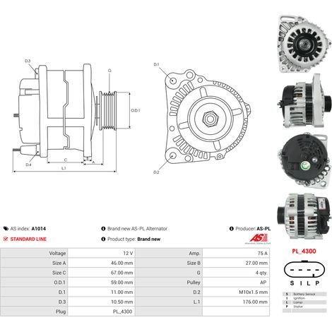 Alternateur AS-PL A1014 RENAULT 7700870818 7700870822 7700872258 7700872348