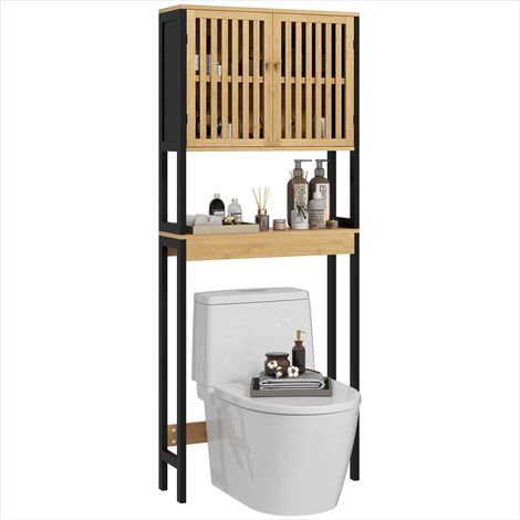 Meuble de salle de bain en bambou naturel avec placard 2 portes (1/5)