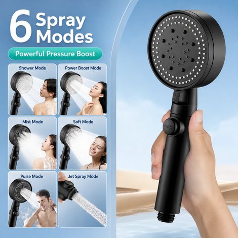 Pommeau de douche à main haute pression Athens Black Head, grand panneau, effet pluie, avec arrêt automatique pour économiser l'eau, accessoires de salle de bain (1/5)