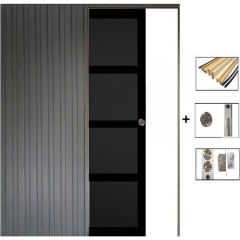 Puerta corredera Telia negra de 4 paneles H204 x L83 cm, embutida, kit de acabado GD MENUISERIES (1/5)