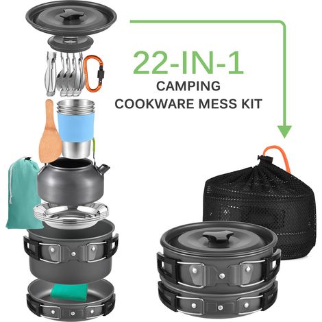Ensemble de casseroles de Camping en plein air, ustensiles de cuisine portables en aluminium, 20 pièces (1/5)
