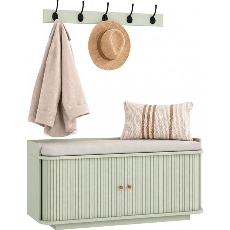 HOMCOM Hallway Furniture Set with Shoe Bench and Coat Rack, Light Green (1/5)