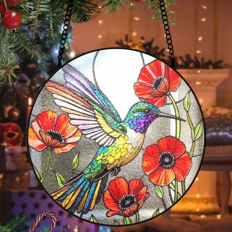 Attrape-soleil vitrail colibri 9 cm décoration suspendue fenêtre oiseau lumineux cadeau femme (1/5)