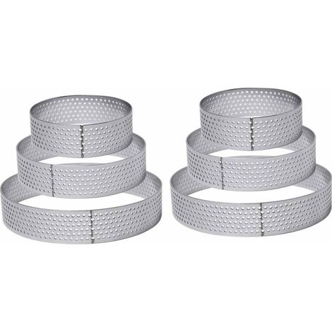 6 Pièces Ø6/8/10cm Cercle à Tarte Perforé Cercle à Tarte en Acier Inoxydable Cercle Patisserie Rond Moules à Gâteaux Moule à Tartes Pâtisseries pour Quiches, Gâteaux, Mousse, Mini Pizzas (1/5)