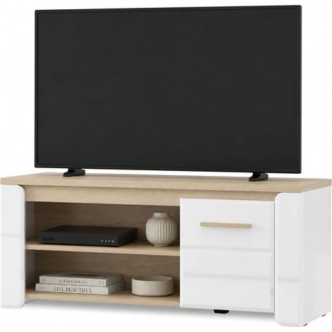 Mesa de Centro Niella, con Patas, 2 Compartimentos, Forma Rectangular, 120x55x50h cm Marrón Roble
