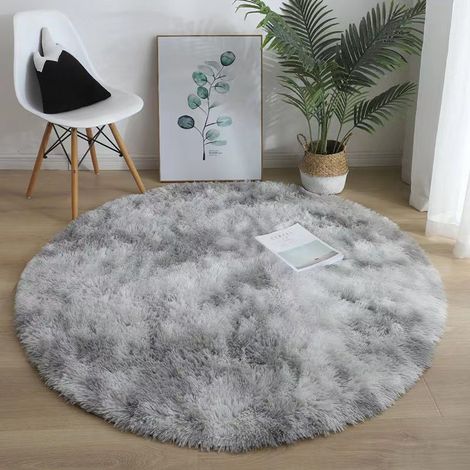 INHHUB Runder Teppich, Shaggy, 120cm X 120cm, Modern, für Wohnzimmer, Schlafzimmer, Esszimmer oder Kinderzimmer, Bequeme Shaggy-Bodenmatte, Rutschfester Teppich, Batik, Hellgrau, 120cm X 120cm