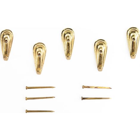 Lupia - Kit 5 Ganci PERLA ORO per Quadri, Specchiere e Cornici Portafoto, Metallo Dorato, Chiodi per il Fissaggio Inclusi, Adatti per tutti gli ambienti, Dimensioni 2,7x1,1 cm (1/2)