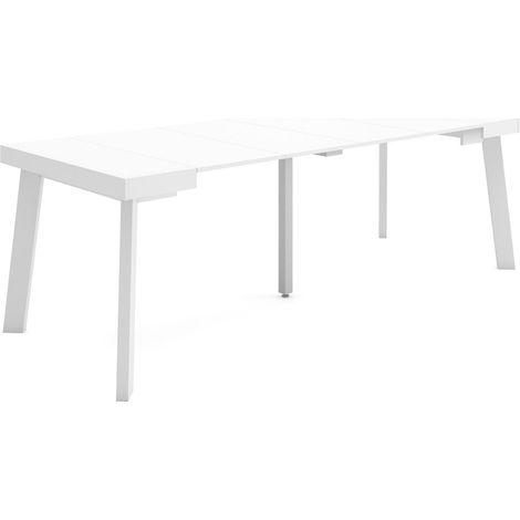 Skraut Home - Consolle allungabile, Tavolo consolle allungabile , 220, Per 10 persone, Gambe in legno, Stile moderno, Bianco (1/5)