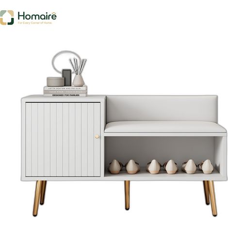 Banc coffre en tissu blanc avec rangement 100 x 38 x 58 cm HOMAIRE (1/5)
