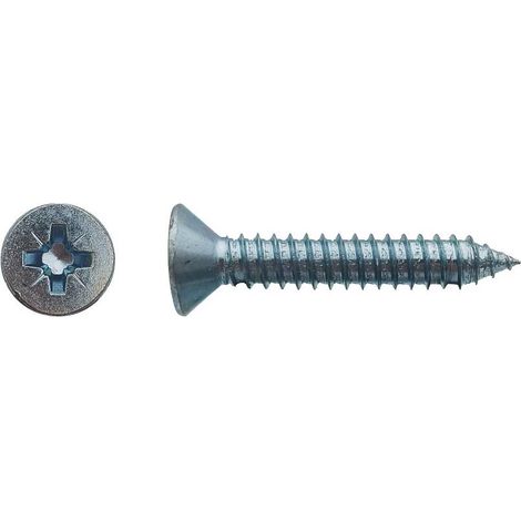 1000 Vis à Tôle Tête Fraisée Pozidriv 4.2 x 15.9 mm - DIN 7982 - Zingué blanc - D-Work