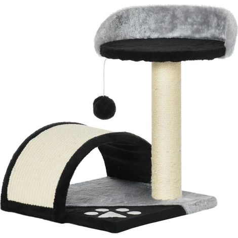 Arbre à chat noir avec balles jouets, poteaux sisal pour griffer, 35,5 x 37 x 46 cm, idéal pour intérieur, robuste et stable (1/4)