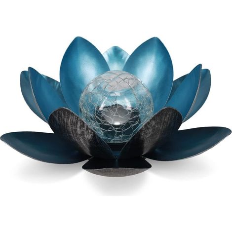 Lampe solaire Lotus (argent/bleu), Ø 27 cm, hauteur 12 cm, métal
