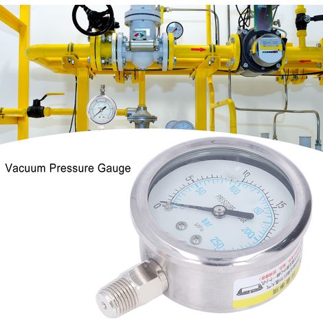 Vakuummeter mit transparentem Zifferblatt, Edelstahlgehäuse für Haushalt und Industrie, 1/4 Zoll NPT, 0  25 MPa