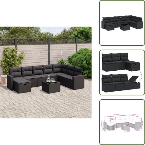 Sofás de exterior - vidaXL Set de sofás de jardín 8 piezas y cojines ratán sintético negro - Ratán sintético
