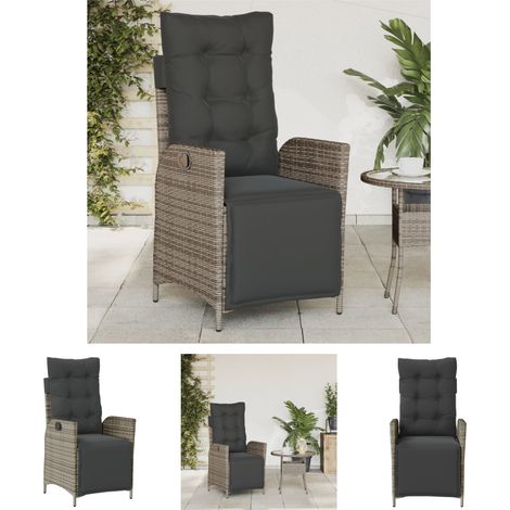 The Living Store Gartensessel mit Fußteil Verstellbar Grau Poly Rattan - Gartenstühle (1/5)
