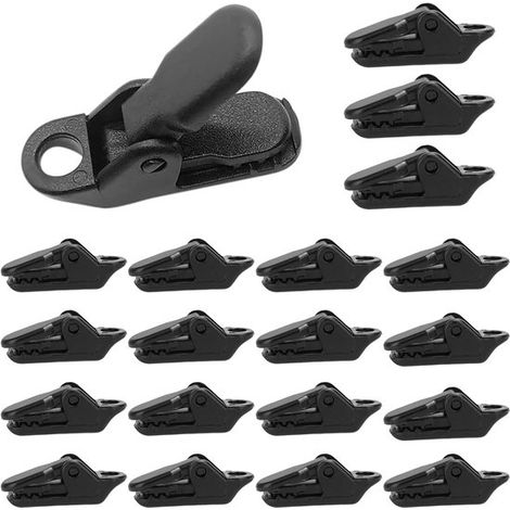 Lot de 20 pinces pour bâches et tentes, clips renforcés en plastique, coupe-vent et imperméables, pour camping et extérieur, noir (1/5)
