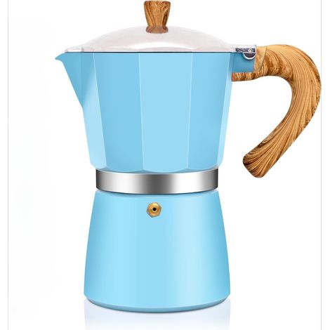 Aluminum Espresso Stovetop Moka Pot Express Coffee Maker Percolator Italian Classic Mocha Coffee Machine for Italian and Cuban Cafe Brewing, 300ml 6 Cup blue
