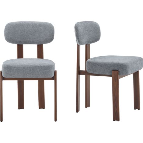 Ensemble de 4 chaises de salle à manger style moderne du milieu du XXe siècle, chaises en lin épaisses et rembourrées avec dossier incurvé, style rustique, chaises de cuisine.