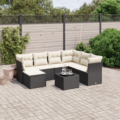 Ensemble Jardin 8 Places Noir Résine Tressée avec Table Verre Trempé et Coussins Lavables - Salon Extérieur Modulaire (1/4)