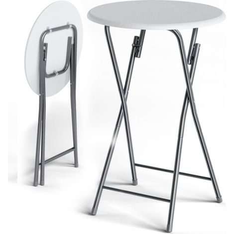 Casaria – Table haute pliante Ø 60 cm – Structure en métal – Plateau MDF blanc aspect bois – Pliable et facile à ranger – Pour événements intérieurs et extérieurs