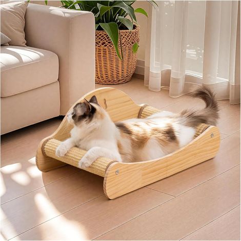 1 Griffoir Chat, Sisal Naturel, Bois Massif, Stable, Anti-rayures, Intérieur (1/5)
