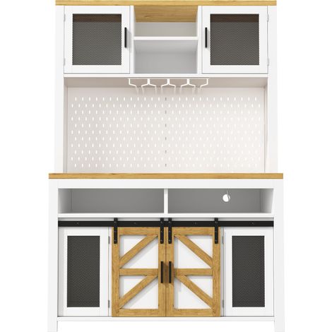 Armoire de cuisine haute avec éclairage led intelligent, buffet blanc en MDF avec prises et port USB, 120x40x174.5cm (1/5)