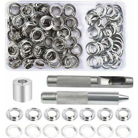 Kit d'oeillets, 100 ensembles d'oeillets de 12 mm, kit de réparation de bâche, avec 3 outils d'oeillets à œillets Kit d'oeillets pour bâche, tissu, rideaux et fabrication (1/5)