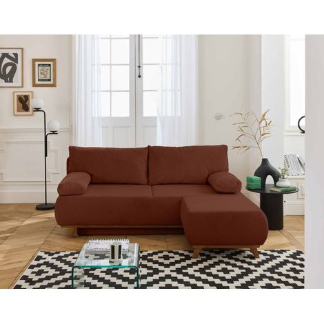 Bestmobilier – Canapé convertible 3 places avec coffre et pouf – Revêtement en velours côtelé – Couchage 140x187 cm – Fabrication Europe (1/5)