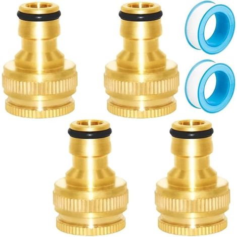 2 Pièces Raccord Tuyau d'Arrosage en Laiton avec 2 Rubans d'Étanchéité, Adaptateur Robinet 2-en-1 Fileté 1/2 et 3/4, Connecteur Rapide pour Arrosage de Jardin, Irrigation et Lavage (1/5)