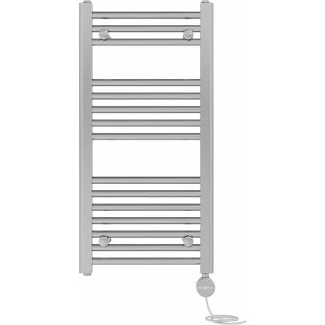 NRG Prefilled Thermostatic Electric Straight Heated Towel Rail Radiator 800 X 400mm Chrome (1/5)
