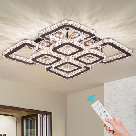 Lustre en Cristal Dimmable Lustre Encastré en Cristal Carré 8 Lumières LED Lustre en Cristal Chambre Restaurant Chambre (1/5)