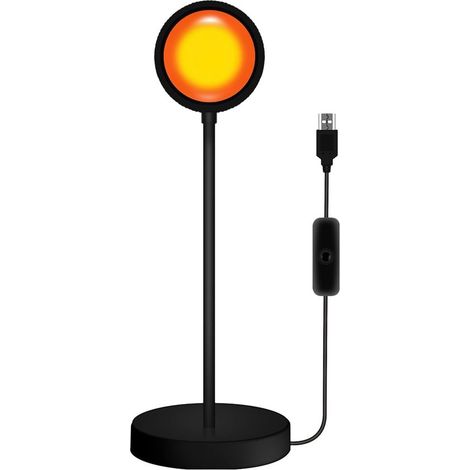Lámpara proyector de atardecer con diseño humanizado，LED de larga duración，lámpara de proyección de atardecer USB 5V，negra，28,3 × 6,8 cm