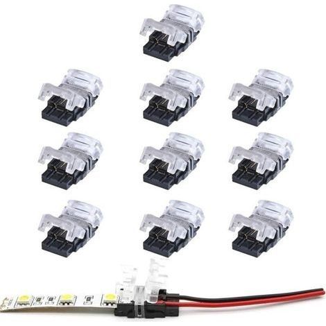 Connecteur bande led 2 broches,Lot de 10 Connecteurs de Ruban LED à 2 Broches pour Bande LED SMD 5050/3528 Couleur Unique Imperméable et Non-Imperméable de 10mm (1/5)