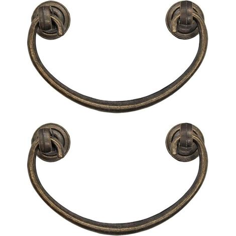 Set aus 2 antiken Klappmöbelgriffen, Schubladengriffen, Schrankgriffen, Klappgriffen für Kommoden, Kleiderschränke, Anrichten, Antikbronze, Messing.