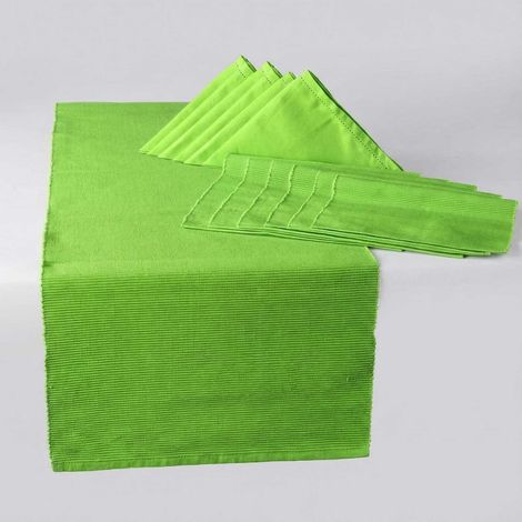 HOMESCAPES Cotton Lime Green Pack of 6 Napkins, 6 Placemats & 1 Runner