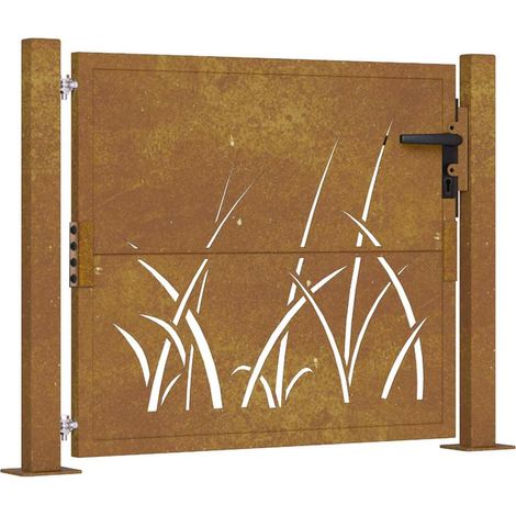 Puerta de jardín 100x75 cm de acero corten con diseño de hierba vidaXL