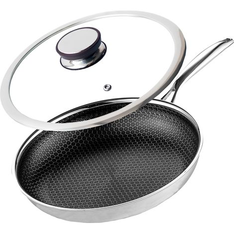 Sartén cerámica profesional Kanso de 28 cm con tapa, diseño de panal, apta para inducción, gas y acero inoxidable. (1/5)