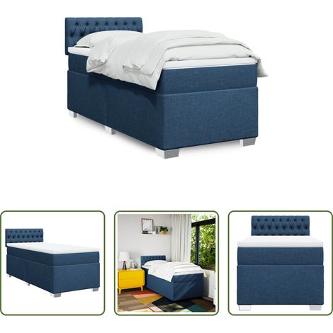 vidaXL Surmatelas - Sommier à lattes de lit avec matelas Bleu 90x200 cm Tissu (1/5)