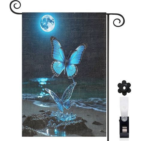 Drapeau de jardin Bienvenue en toile de jute 30 x 45 cm vertical décoration extérieure (1/5)