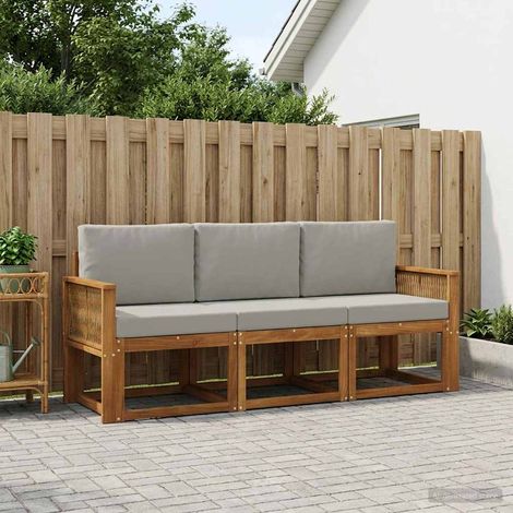 Set di divani da esterno 3 pcs Naturale e Grigio Chiaro vidaXL