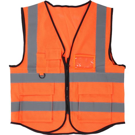 Gilet de sécurité orange haute visibilité, réfléchissant pour la nuit, sportif et respirant avec maille, gilet de sécurité réfléchissant pour la sécurité nocturne. (1/5)