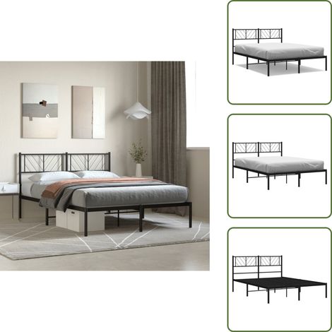 The Living Store Bettgestell mit Kopfteil Metall Schwarz 140x200 cm - Bettgestell - Metallbett - Doppelbett - Boxspringbetten - Schlafraum
