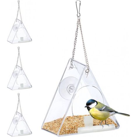 4 mangeoires à oiseaux suspendues transparentes pour fenêtre - nichoir - 4 mangeoires à oiseaux suspendues transparentes pour fenêtre - nichoir (1/5)