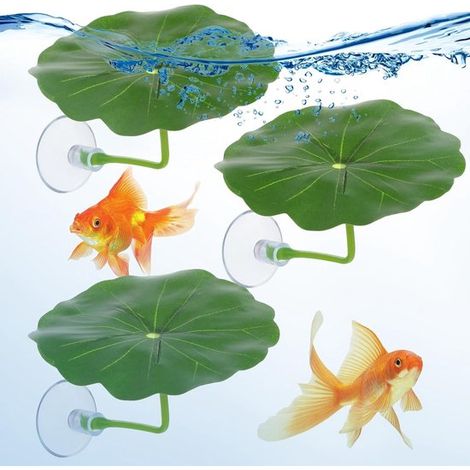 Escondite para acuario, 3 piezas, Hamaca de hoja para betta, Forma de hoja de loto, Con ventosa, Apto para betta, guppy y guppy de Endler, 6,5 cm (1/5)